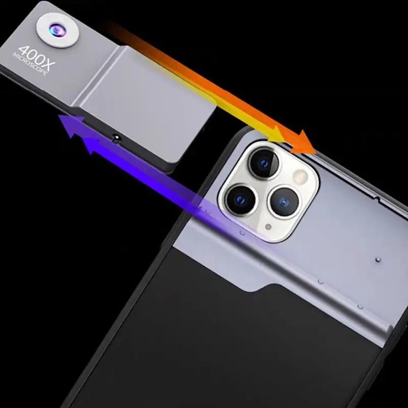 Phone Microscope with Light Case - 400X Microscope Lens Phone Cover Built-in Light Lenses Tip Scope