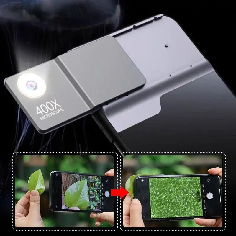 Phone Microscope with Light Case - 400X Microscope Lens Phone Cover Built-in Light Lenses Tip Scope