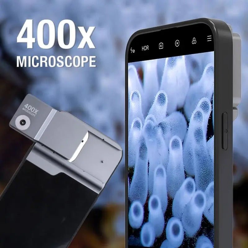 Phone Microscope with Light Case - 400X Microscope Lens Phone Cover Built-in Light Lenses Tip Scope