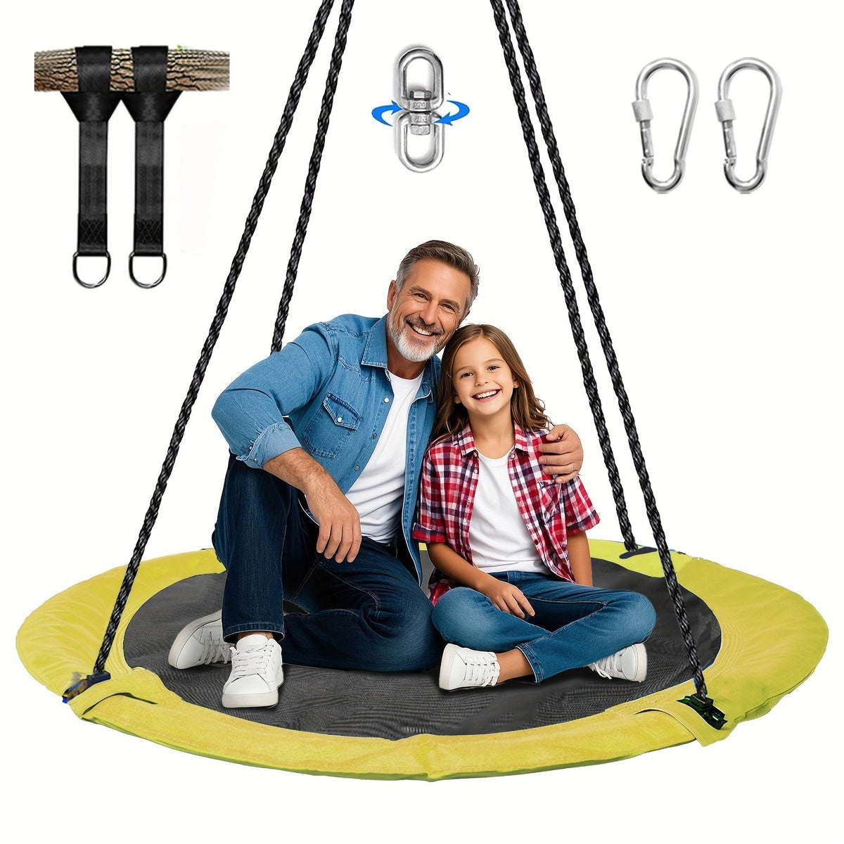 43-Inch Saucer Tree Swing for Kids – 360° Rotating Waterproof Nest Hammock Seat, Tree Straps and Swivel Included