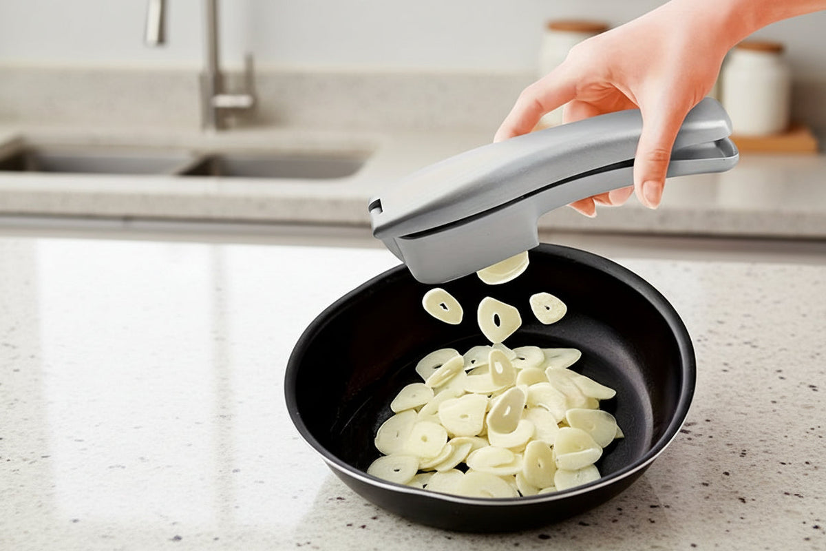 Heavy-Duty Aluminum Garlic Press & Chopper – 2-in-1 Manual Crusher with Cleaning Sheets for Efficient Kitchen Food Preparation