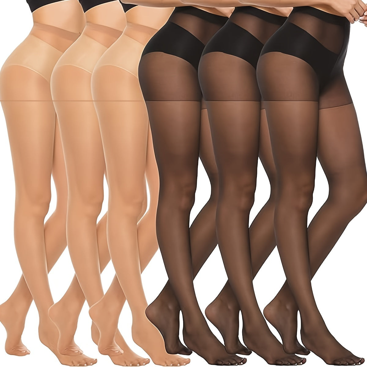 High Waist Slimming Pantyhose – 6-Pack Semi-Sheer Footed Stockings for Stylish Women’s Outfits, Perfect for All Occasions