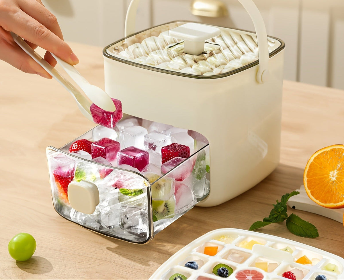 Large Capacity Ice Cube Maker Box – 48-Grid Food Grade Plastic with Ice Skimmer, Double-Layer Storage for Homemade Drinks