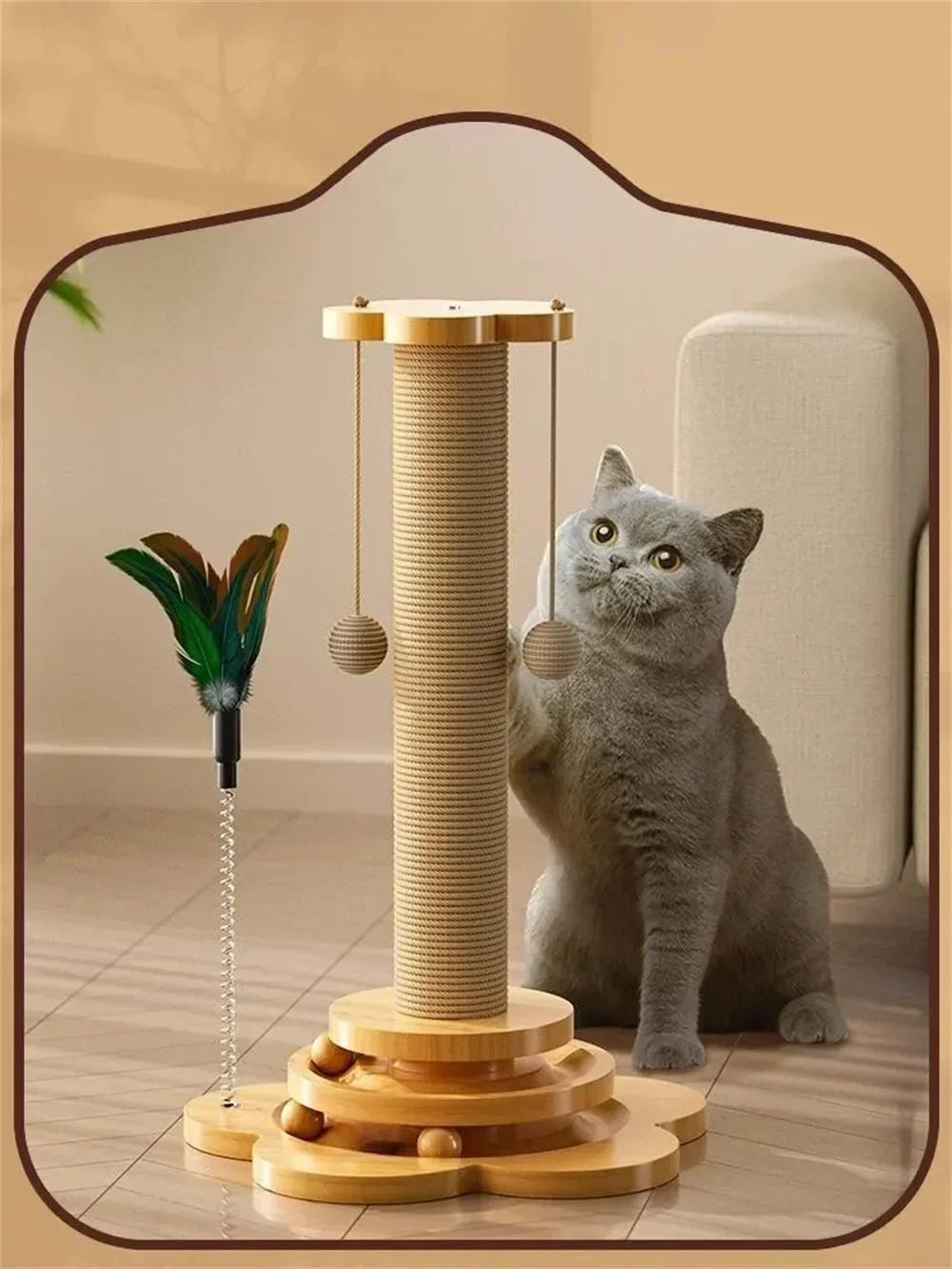 Cat Turntable Scratcher – Funny Interactive Cat Stick and Sisal Scratching Board for Fun Play and Exercise