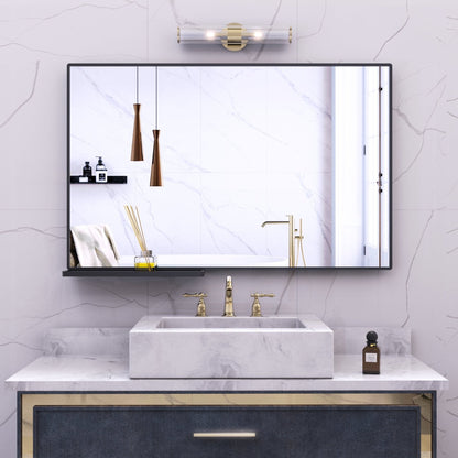 Modern Bathroom Mirror with Storage Rack Rectangular Mirror Bathroom Living Room Bedroom Hanging Mirror (40x30 Inch)