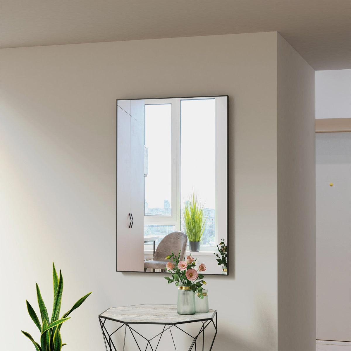 Modern Bathroom Mirror with Storage Rack Rectangular Mirror Bathroom Living Room Bedroom Hanging Mirror (40x30 Inch)