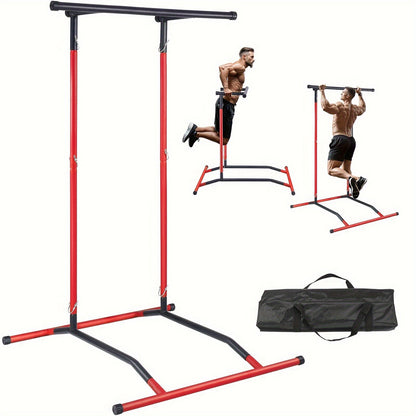 Power Tower Dip Station – 2-Level Adjustable Pull-Up Bar, Home Gym Strength Training, 220LBS Capacity, Black & Red Fitness Frame