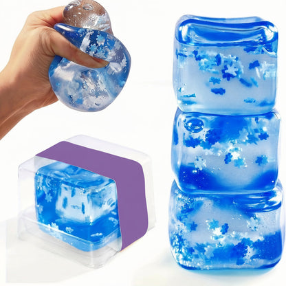 Squishy Fidget Stress Cubes – 3-Pack Colorful Gel Snowflake Squeeze Toys for Kids & Adults, Anxiety Relief Fidget Set