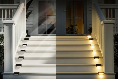 Outdoor Stair & Pathway Solar LED Deck Lights – 16pcs Lighting System with Auto On/Off, 12-Hour Runtime, Warm White Glow & Easy Installation for Homes, Hotels, Malls & Commercial Spaces