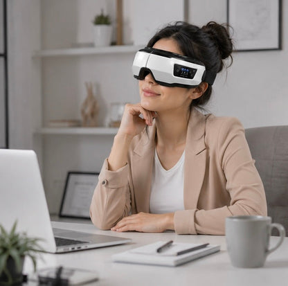 Air Pressure Heated Smart Eye Massager - 4D Eye Care Device with Bluetooth Music, Relaxation Tool for Eye Fatigue Dark Circles Relief