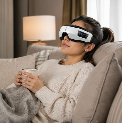 Air Pressure Heated Smart Eye Massager - 4D Eye Care Device with Bluetooth Music, Relaxation Tool for Eye Fatigue Dark Circles Relief