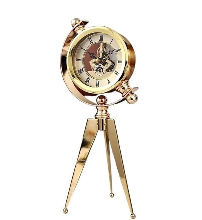 Luxury Gold Metal Table Clock - Silent Quartz Office Desk Clock with Artistic Aesthetic for Modern Home or Workspace Decor