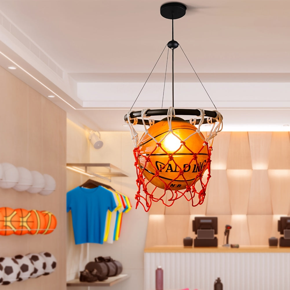 Art Deco Basketball Net Pendant Light – Matte Metal Chandelier Perfect for Game Room, Sports Bar, and Modern Home Lighting Décor