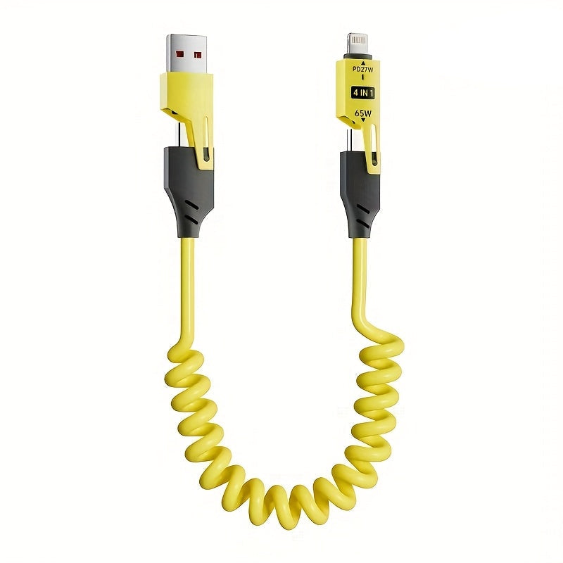 Retractable Charging Cable – 65W 4-in-1 Zinc Alloy High-Speed Universal Charger for iPhone, Samsung, Huawei, and More