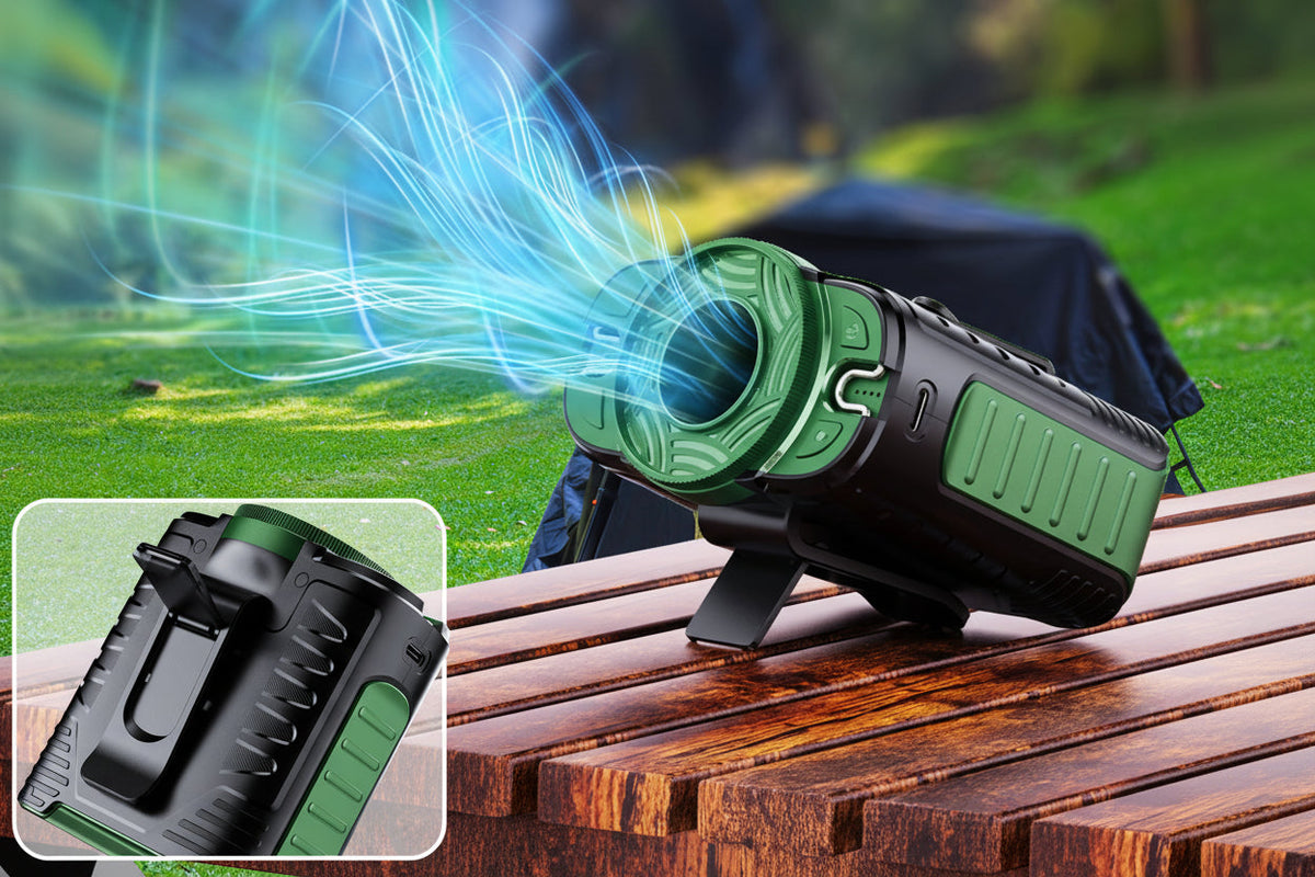 Rechargeable Portable Waist Fan – 3-in-1 Neck Fan with LED Flashlight and High-Capacity Power Bank