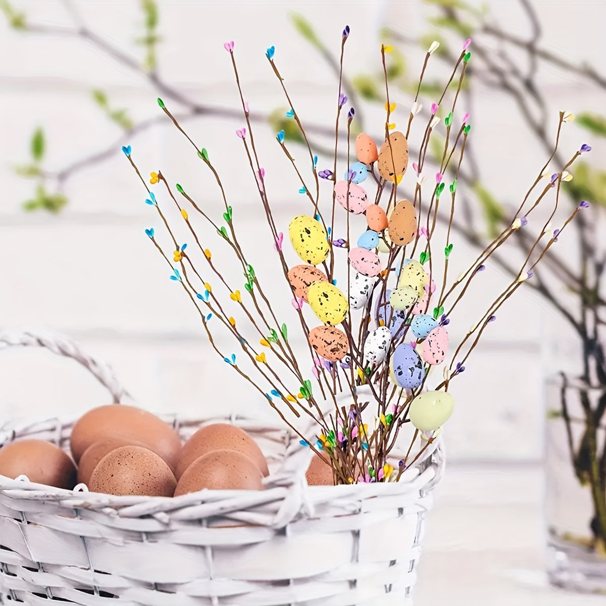 Spring Floral Easter Egg Plug-In Ornaments – 3/6/12pcs Miniature Eggs for Festive Floral Arrangements and Home Party Decor