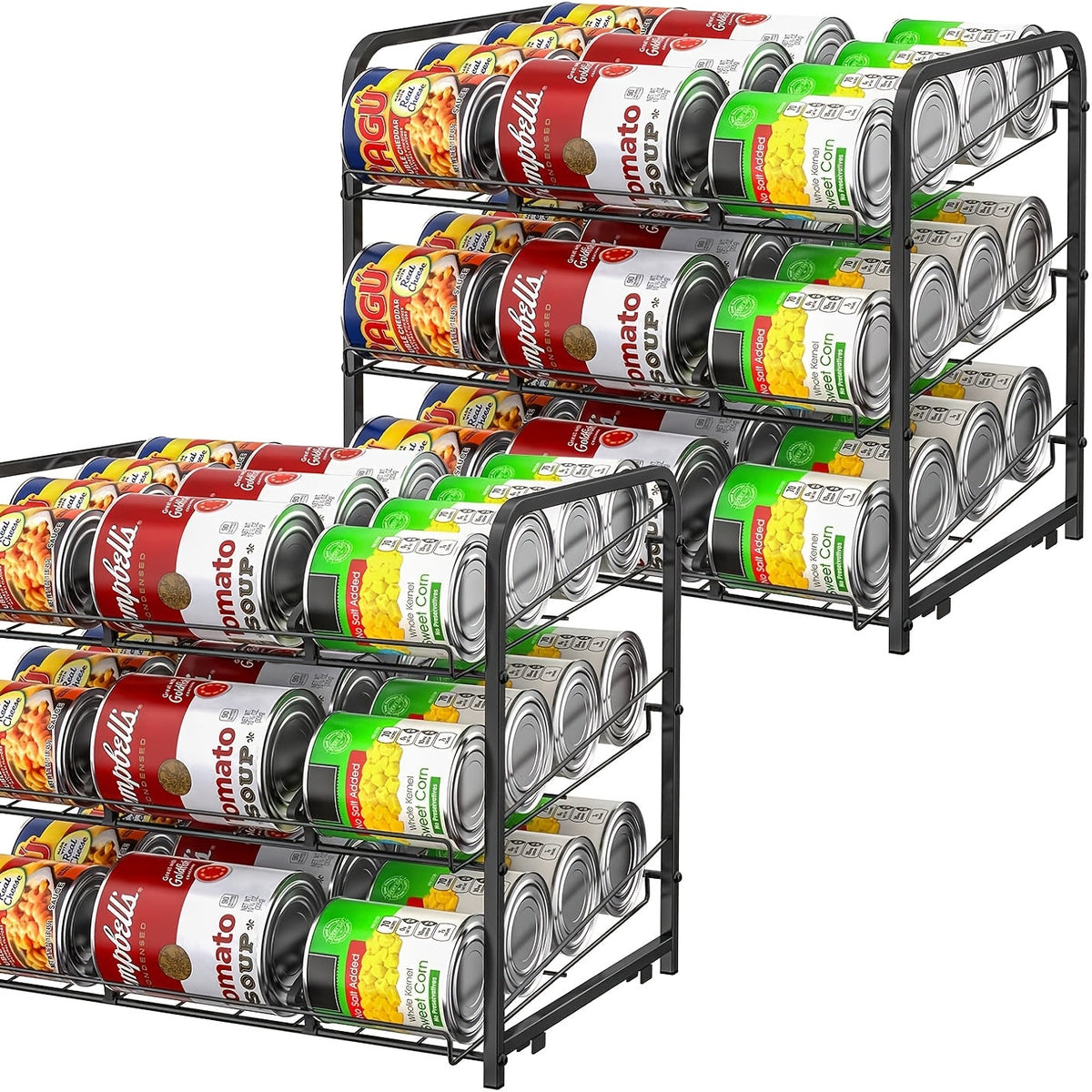 Adjustable Large Metal Can Rack Organizer – Multi-Tier Pantry Shelf for 84 Cans, Space-Saving Kitchen Cabinet Storage with Custom Dividers