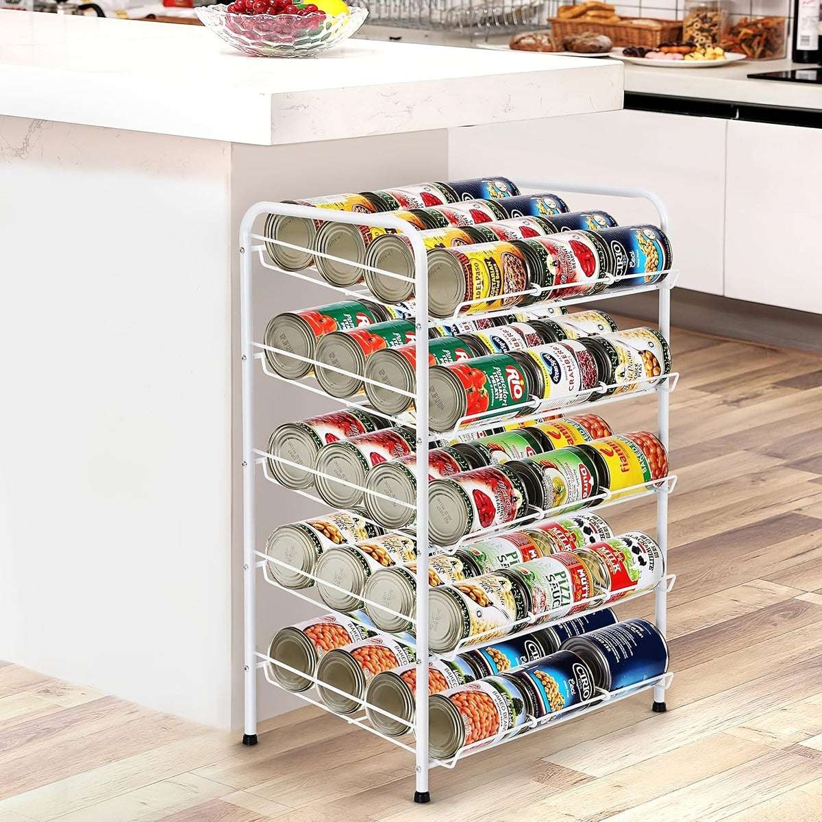 Adjustable Large Metal Can Rack Organizer – Multi-Tier Pantry Shelf for 84 Cans, Space-Saving Kitchen Cabinet Storage with Custom Dividers