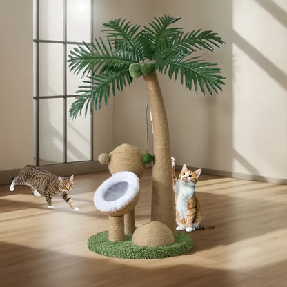Tropical Rainforest Coconut Tree Cat Scratching Post Set – 3pcs Sisal Rope Towers for Climbing, Scratching & Interactive Feline Exercise