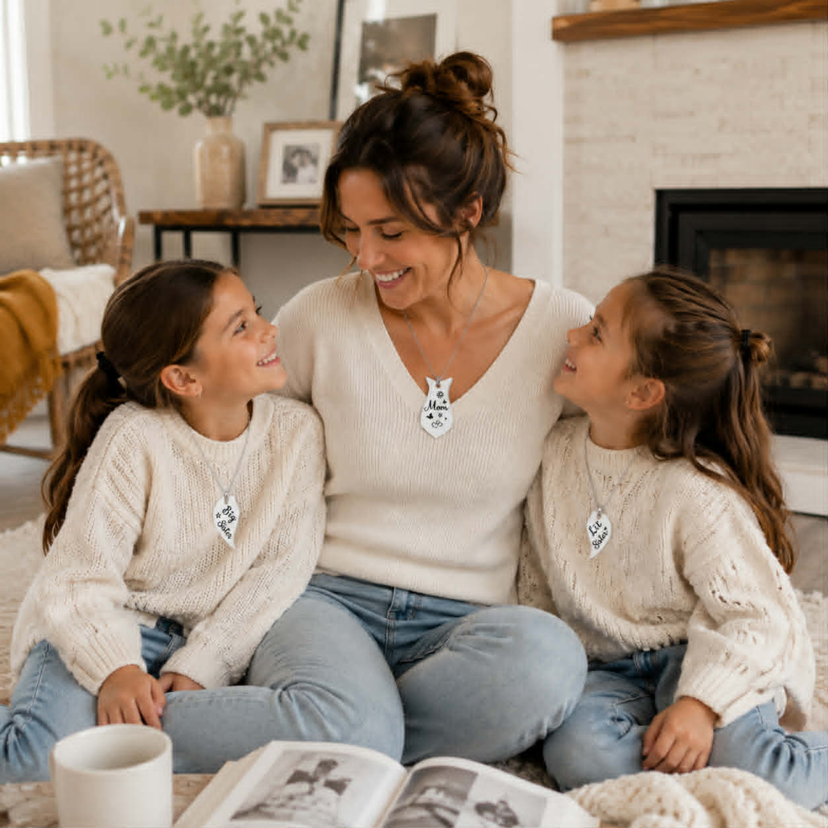 Mother Daughter Necklace Set - 3PCS Heart Matching Stainless Steel Pendant Jewelry for Mom Big Sister Little Sister Family Gift