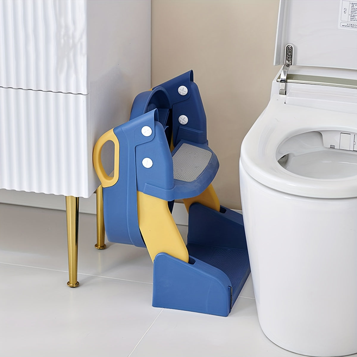 2-in-1 Toddler Toilet Ladder Seat and Floor Potty – Folding, with Removable Basin