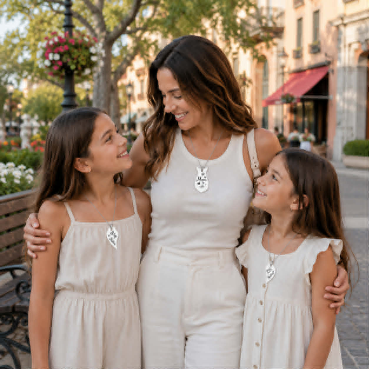 Mother Daughter Necklace Set - 3PCS Heart Matching Stainless Steel Pendant Jewelry for Mom Big Sister Little Sister Family Gift