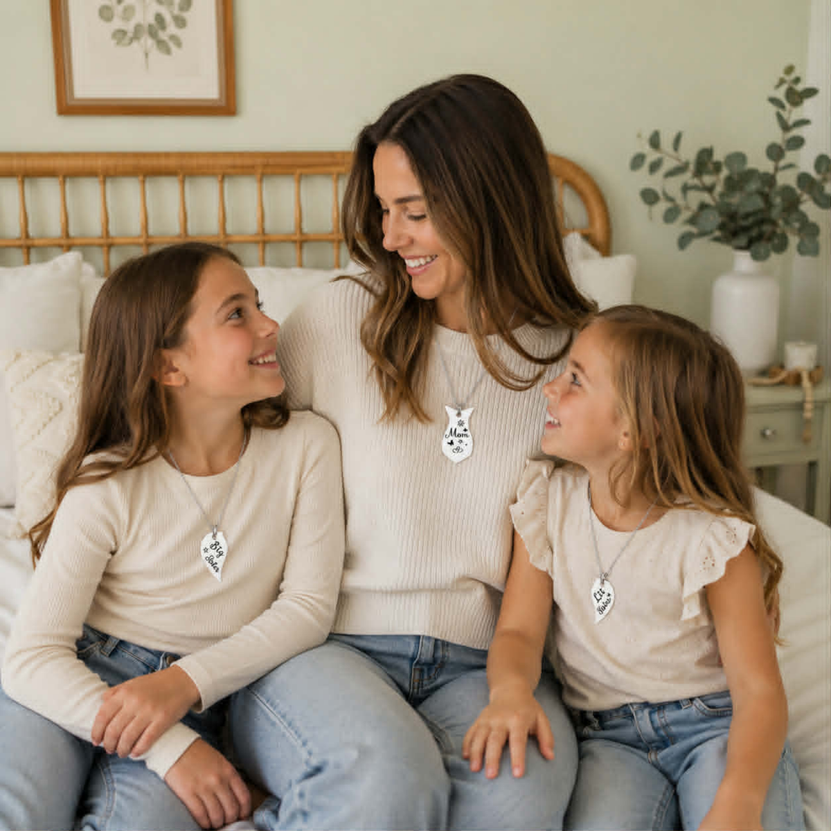 Mother Daughter Necklace Set - 3PCS Heart Matching Stainless Steel Pendant Jewelry for Mom Big Sister Little Sister Family Gift