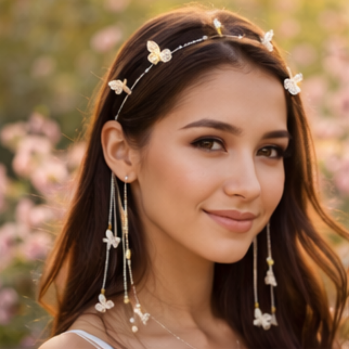 Faux Pearl Butterfly Tassel Headband – Elegant Non-Slip Alloy Hair Accessory for Women with Long Decorative Tassels