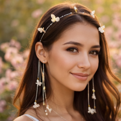 Faux Pearl Butterfly Tassel Headband – Elegant Non-Slip Alloy Hair Accessory for Women with Long Decorative Tassels