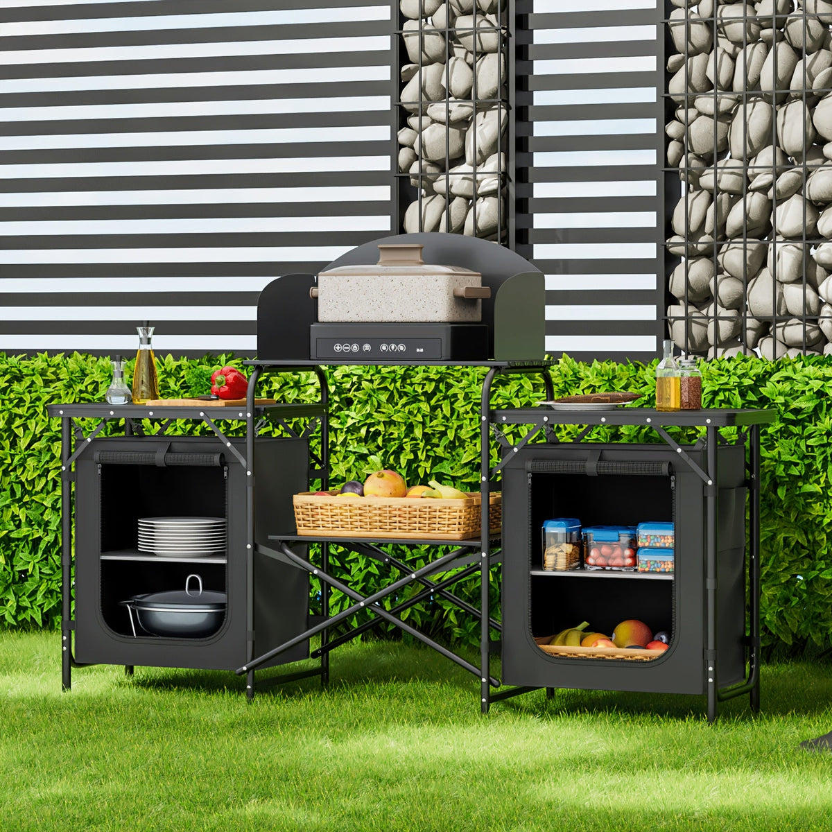 Portable Camping Cook Table - Folding, Compact, Windproof, with Storage & Organizer, Ideal for Outdoor Adventures