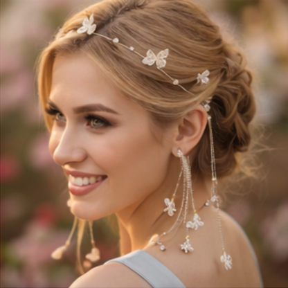 Faux Pearl Butterfly Tassel Headband – Elegant Non-Slip Alloy Hair Accessory for Women with Long Decorative Tassels
