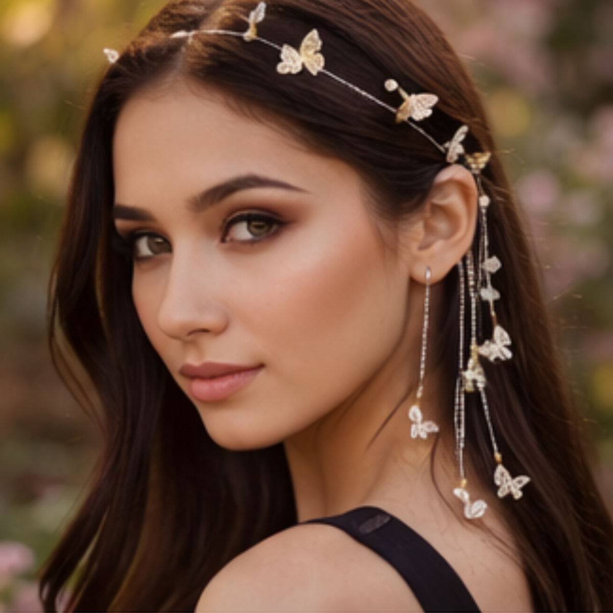 Faux Pearl Butterfly Tassel Headband – Elegant Non-Slip Alloy Hair Accessory for Women with Long Decorative Tassels