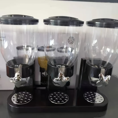 Three Grain Cereal Dispenser – Modern Black Kitchen Organizer with Snack Storage for Breakfast, Pantry, and Family Convenience