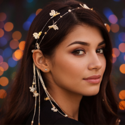 Faux Pearl Butterfly Tassel Headband – Elegant Non-Slip Alloy Hair Accessory for Women with Long Decorative Tassels