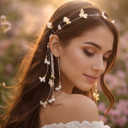 Faux Pearl Butterfly Tassel Headband – Elegant Non-Slip Alloy Hair Accessory for Women with Long Decorative Tassels