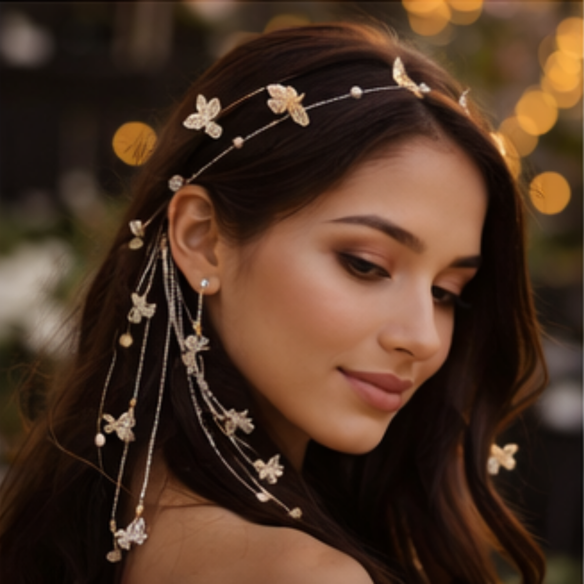 Faux Pearl Butterfly Tassel Headband – Elegant Non-Slip Alloy Hair Accessory for Women with Long Decorative Tassels