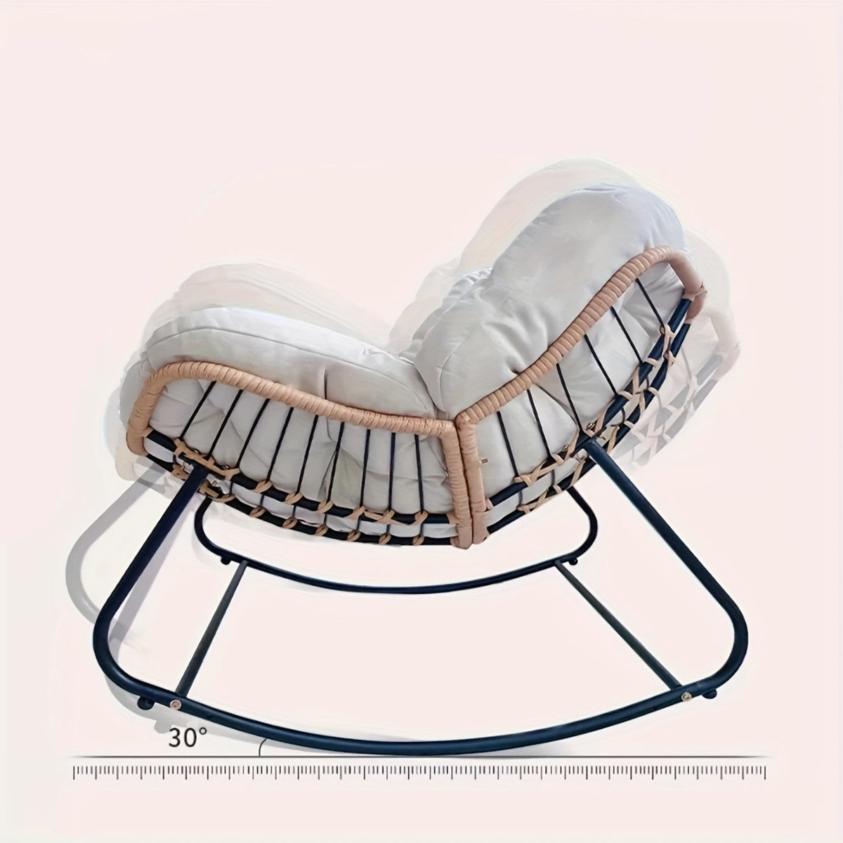 Oversized Outdoor Rocking Papasan Chair – Wicker Egg Lounge Chair with Thick Cushion for Patio and Backyard