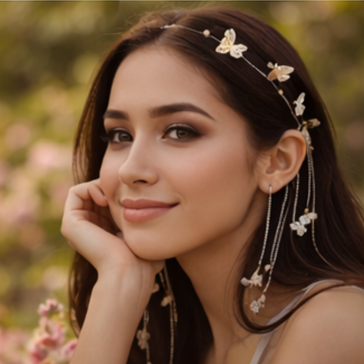 Faux Pearl Butterfly Tassel Headband – Elegant Non-Slip Alloy Hair Accessory for Women with Long Decorative Tassels