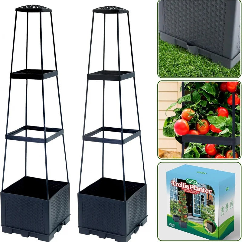 Self-Watering Raised Garden Bed Planter – Trellis & Wheels for Tomatoes, Climbing Vegetables & Indoor/Outdoor Gardening Made Easy