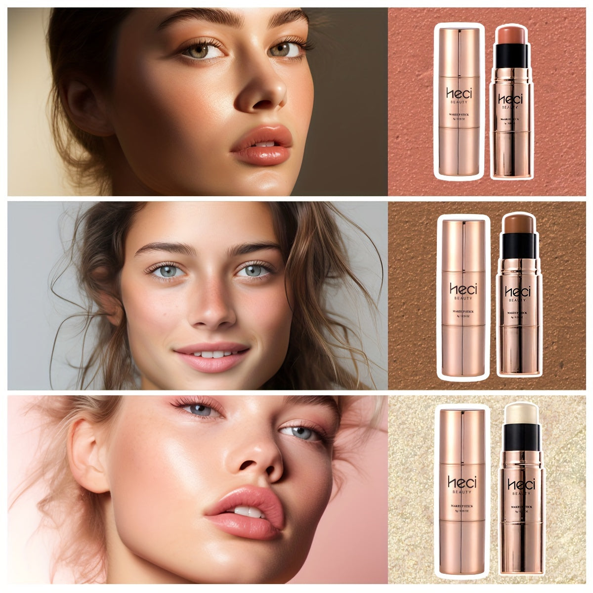 Contour & Highlight Stick Set –3-in-1 Blush Creamy Multi-Color Makeup Kit for Cheeks, Nose & Glow-On-the-Go Beauty