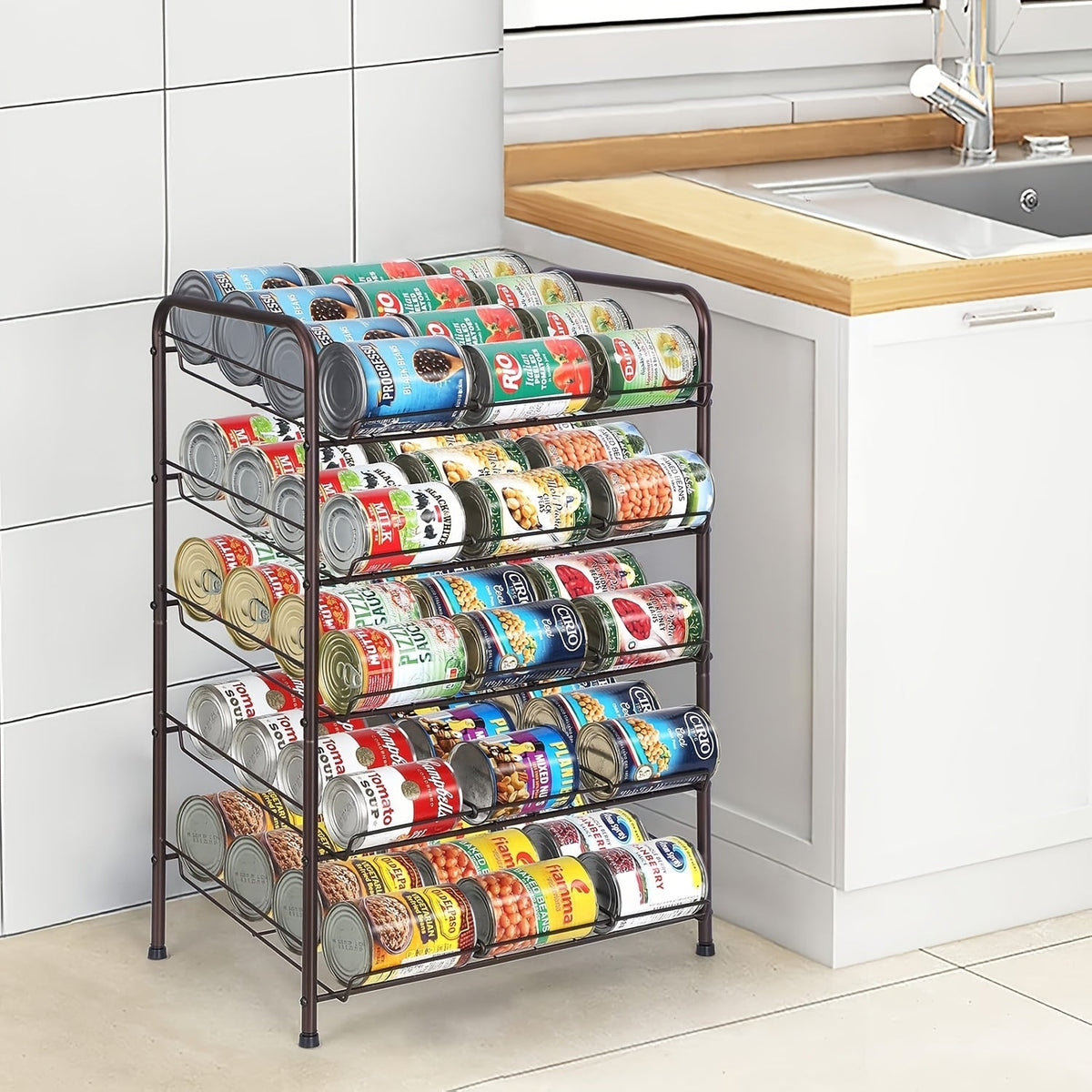 Adjustable Large Metal Can Rack Organizer – Multi-Tier Pantry Shelf for 84 Cans, Space-Saving Kitchen Cabinet Storage with Custom Dividers