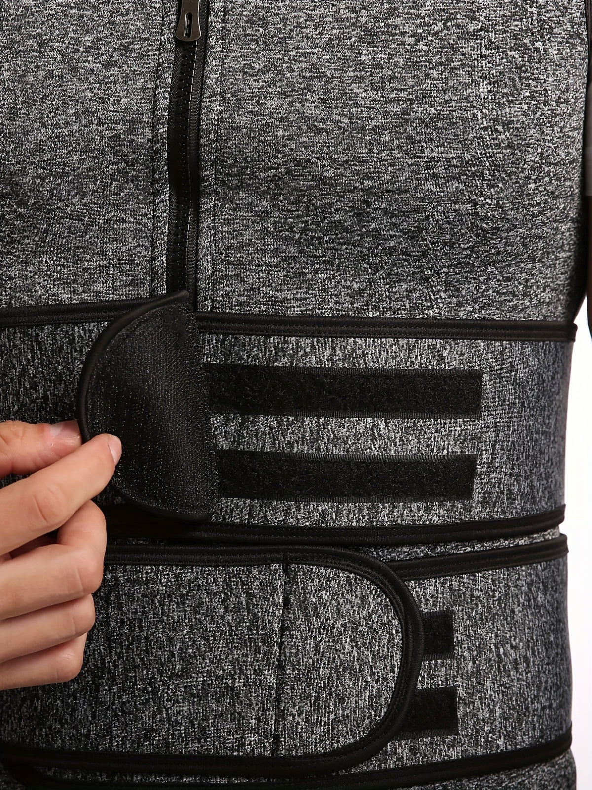 Men's Double Belt Shapewear Vest - High-Performance Neoprene Sweat Bodysuit - Extreme Waist Cincher & Belly Control - Firm Compression, Sporty Gray