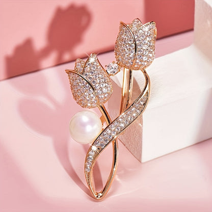Elegant Shiny Diamond Hyacinth Brooch - Sparkling Alloy Lapel Pin with Pearls & Rhinestones, Perfect for Women'S Fashion, Party Decor, and Gift Packaging, Party Accessory | Elegant Lapel Pin | Rhinestone Embellishment, Jewelry Box