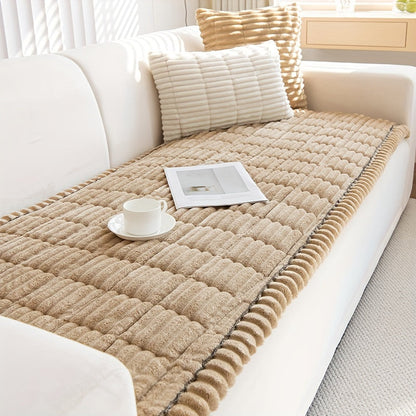 Thick Quilted Plush Sofa Cushion Cover – Non-Slip, Pet-Friendly, All-Season Living Room Essential with Ruffled Trim