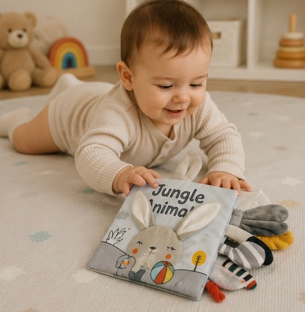 Crinkle Cloth Baby Book - Touch and Feel Sensory Learning Toy for Early Education, Stroller Play and Cognitive Growth