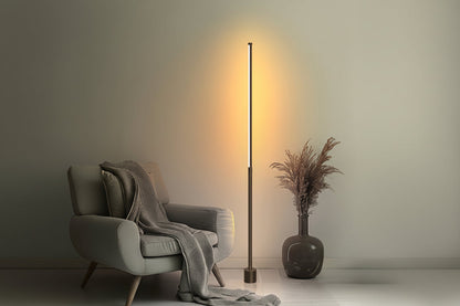 Minimalist LED Corner Floor Lamp – Dimmable Mood Lighting with Slim Black Stand for Modern Interior Spaces