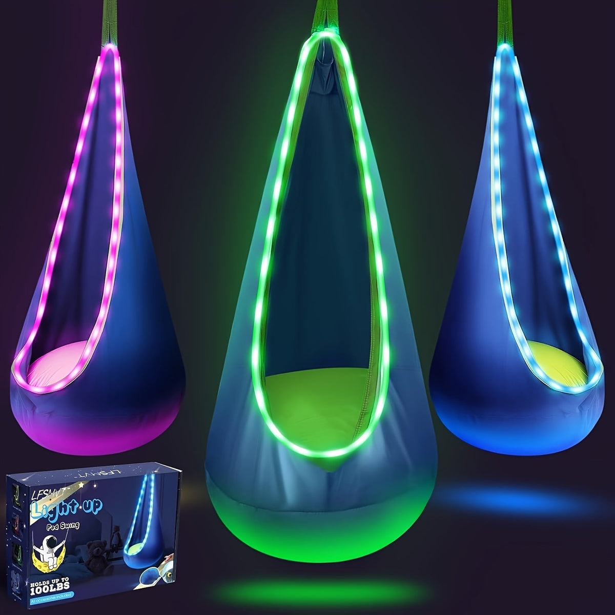 LED Light Hammock Set with Remote – Glowing Outdoor Bed with Adjustable Brightness for Patio, Camping, Birthdays & Holiday Gifting