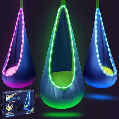 LED Light Hammock Set with Remote – Glowing Outdoor Bed with Adjustable Brightness for Patio, Camping, Birthdays & Holiday Gifting