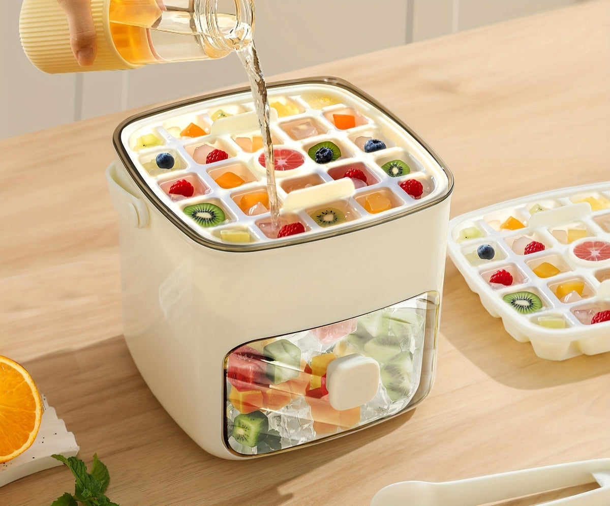 Large Capacity Ice Cube Maker Box – 48-Grid Food Grade Plastic with Ice Skimmer, Double-Layer Storage for Homemade Drinks