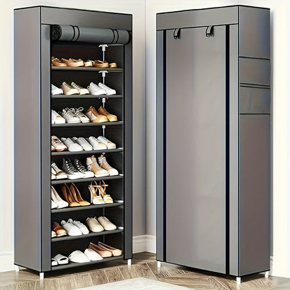 Waterproof Shoe Organizer – 7-Tier Metal Storage Rack with Zipper Cover, Space-Saving Shoe Cabinet for Bedroom & Entryway